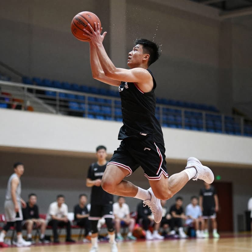 Basketball player mid-jump