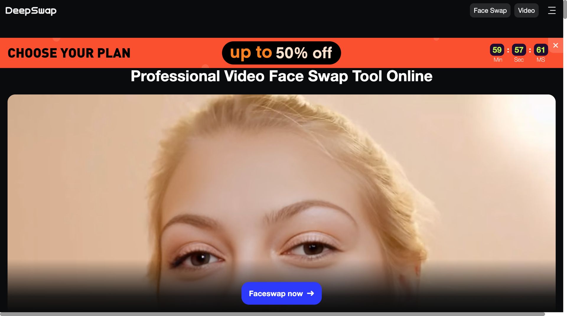 DeepSwap web interface for video and photo face swapping