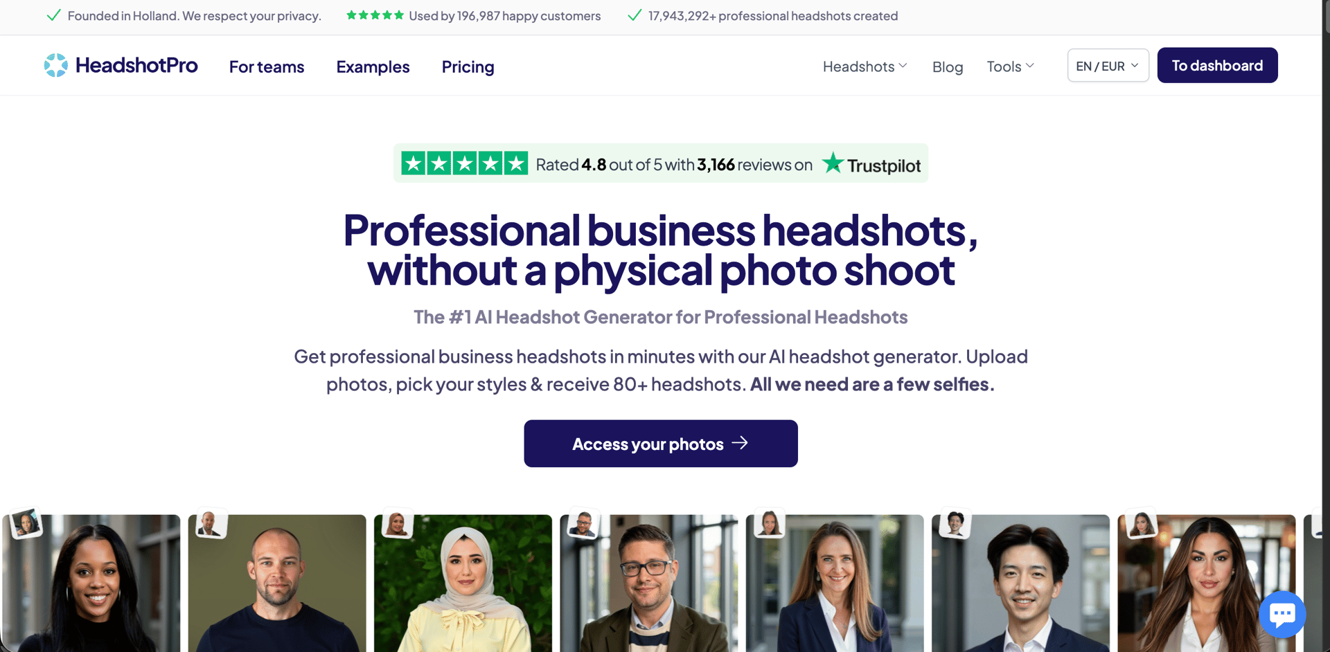 HeadshotPro interface showing professional headshot generation