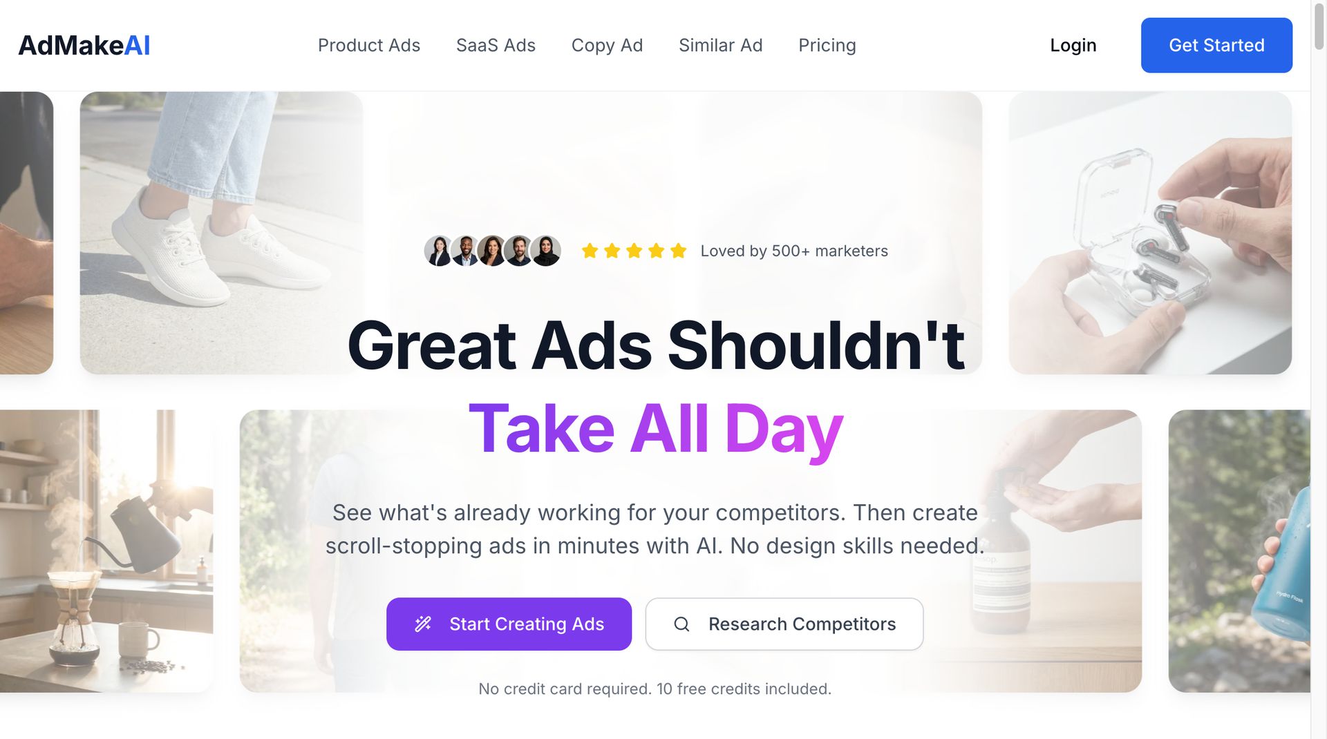 AdMakeAI product photography and ad creative generation interface