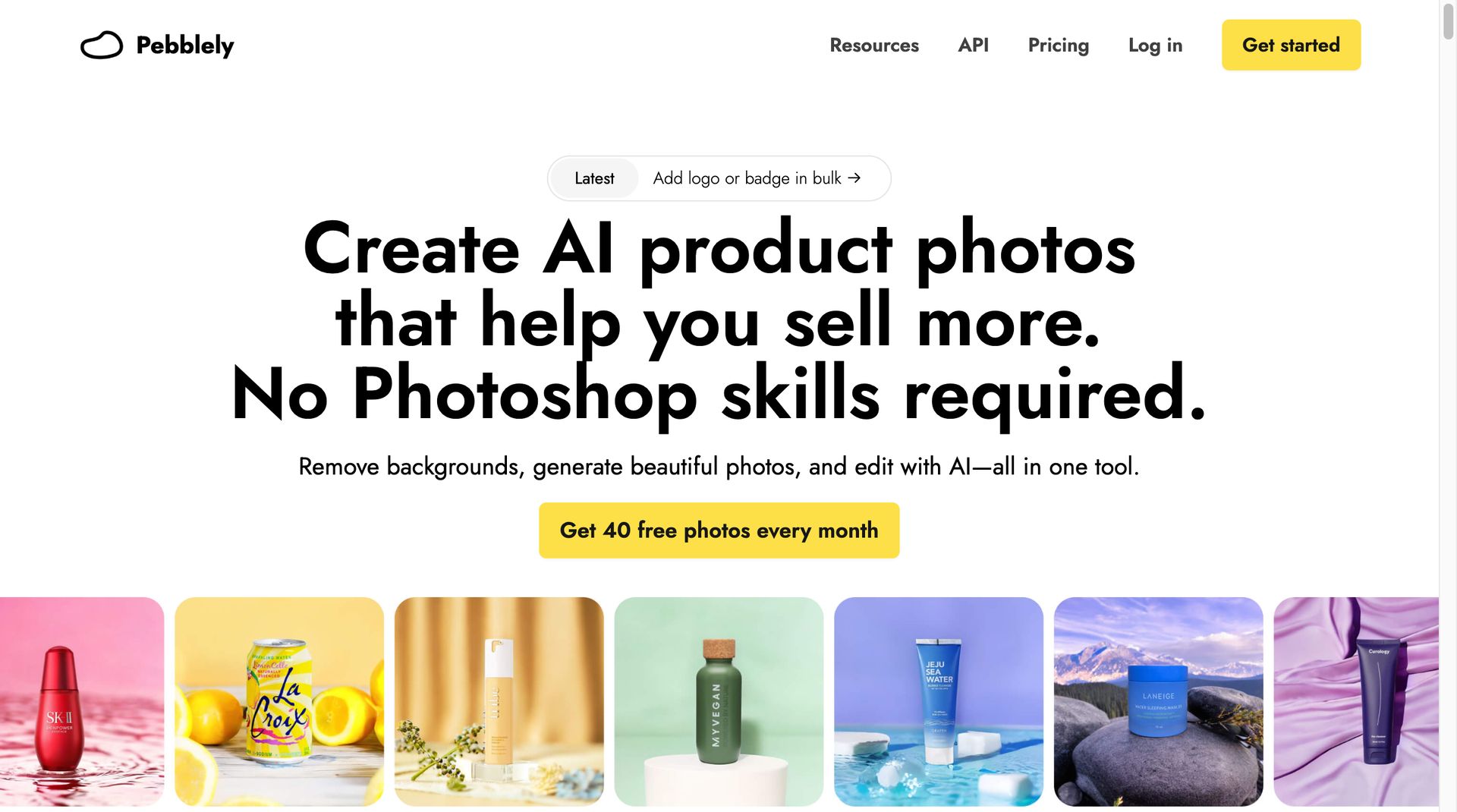 Pebblely AI product photography interface