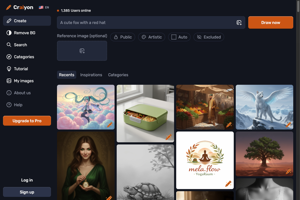 Craiyon AI image generator interface