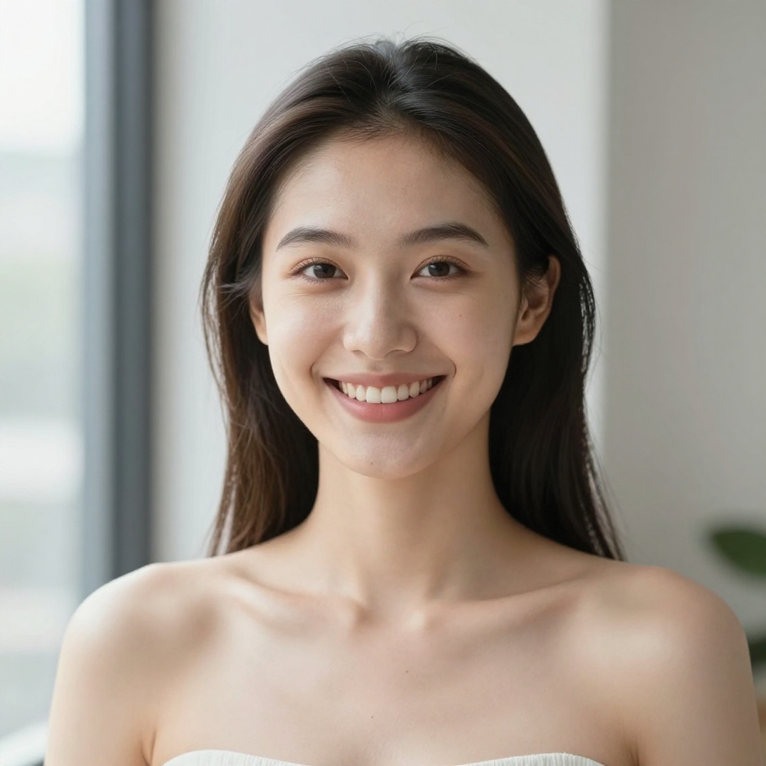 Same low-light portrait after AI denoising with smooth skin tones and sharp eye detail and no grain