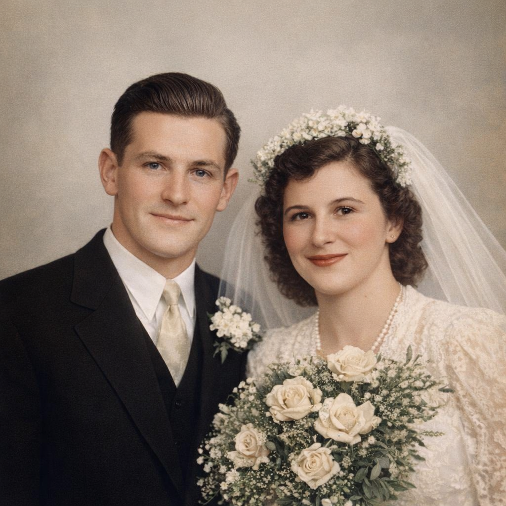 Faded Black & White Portrait — after AI restoration