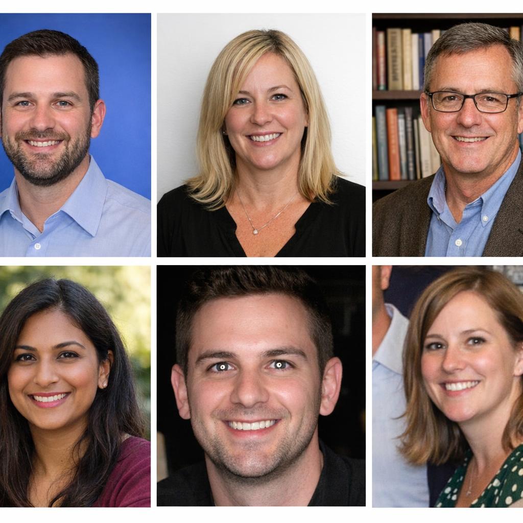 Inconsistent team photos with mismatched backgrounds and lighting