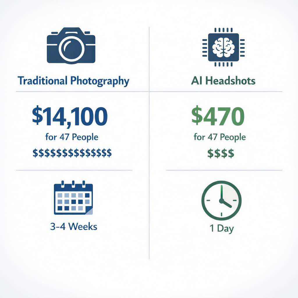 Cost comparison infographic between traditional and AI headshots