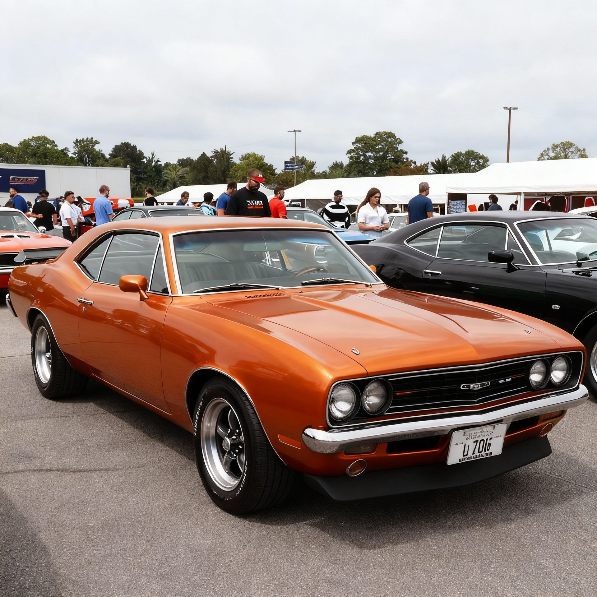 Retro orange muscle car, after
