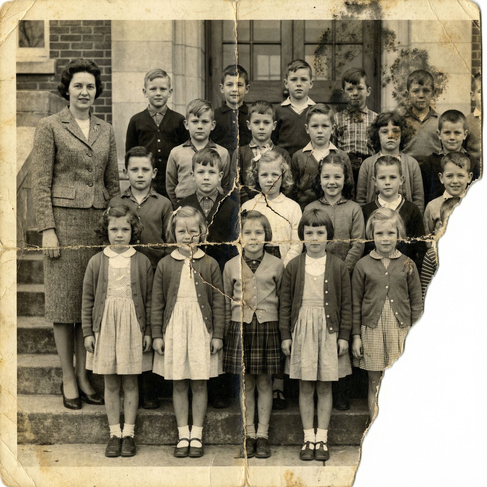 Repair creased school photos, before restoration