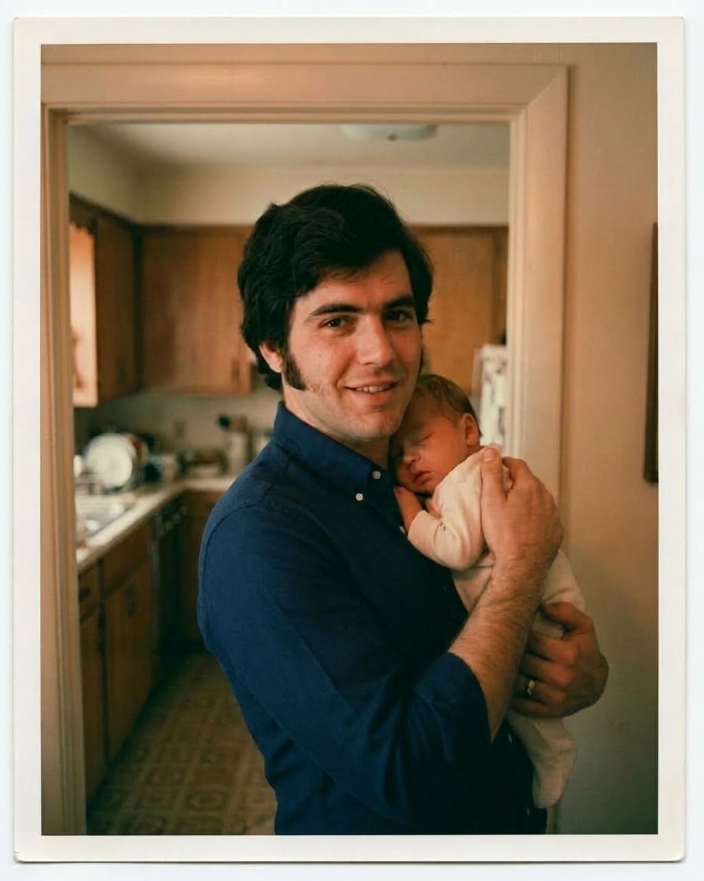 The same photo after: Put him in a navy shirt