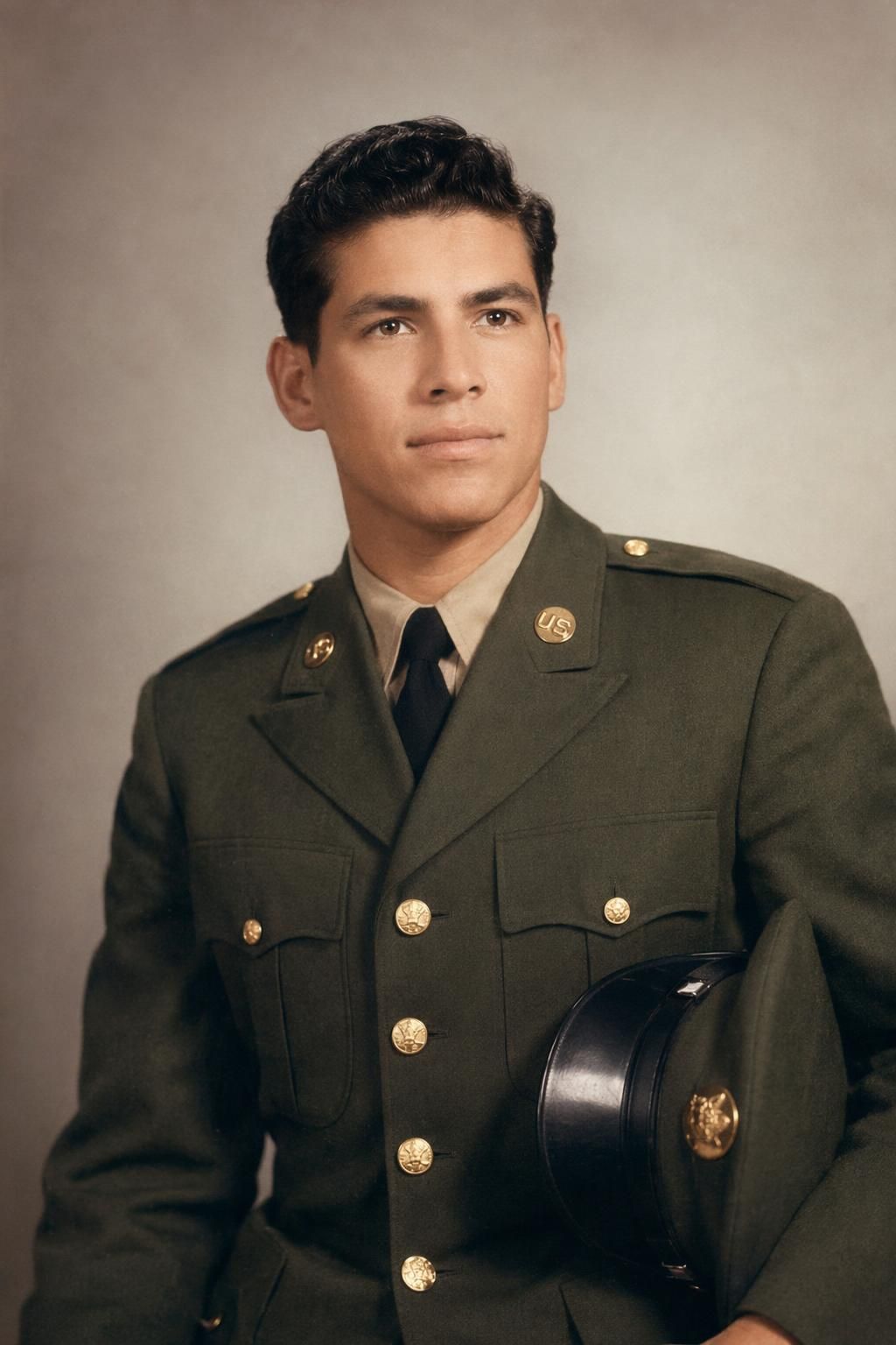 Restored 1950s Army portrait of Linda's father