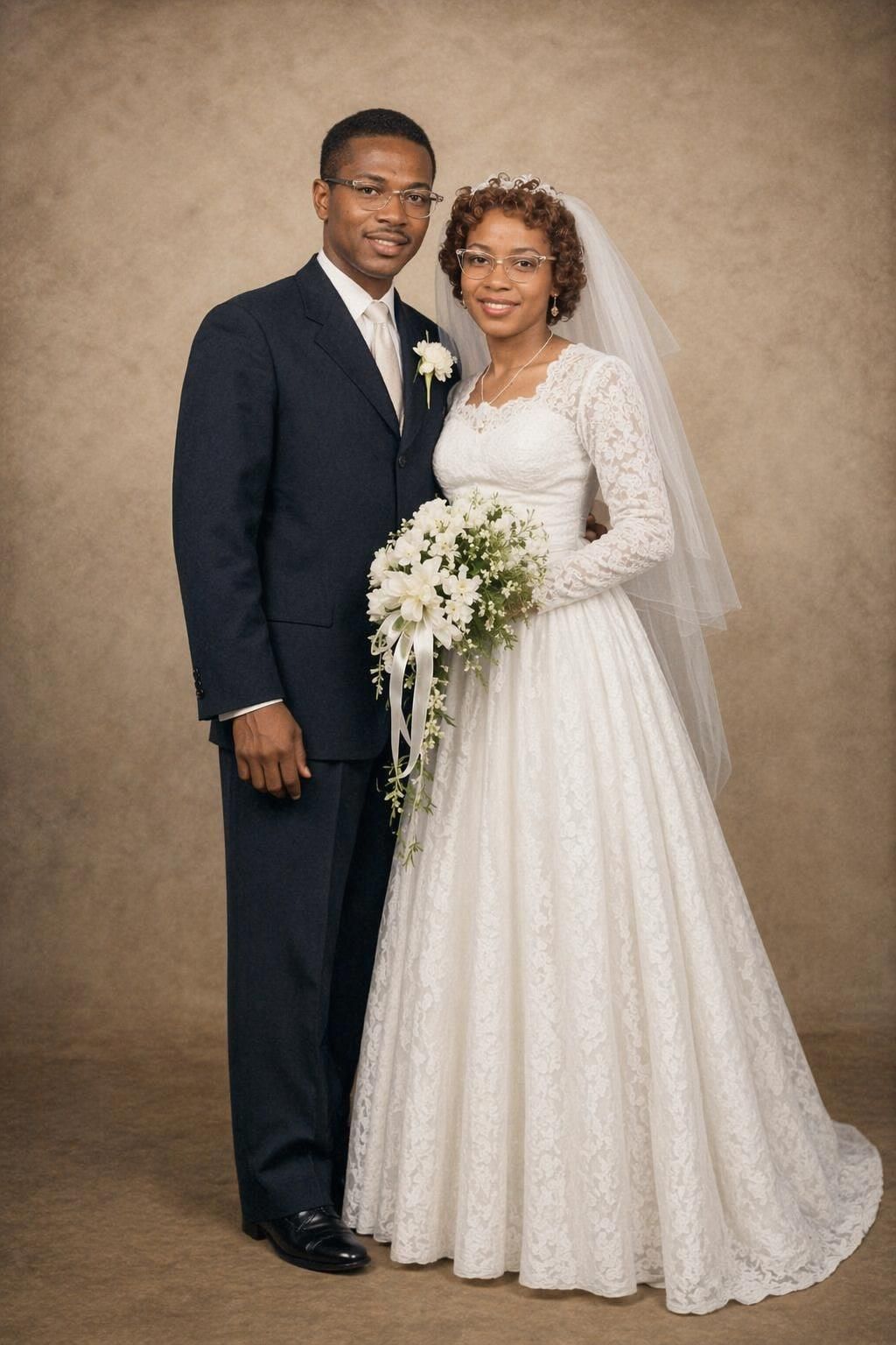 Restored 1952 wedding portrait of Theodore's parents