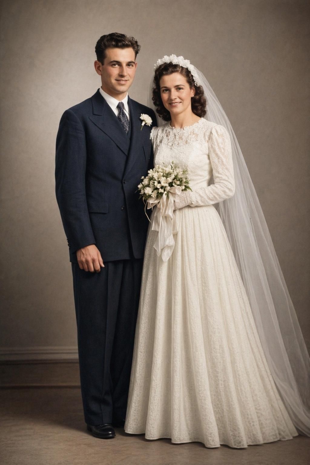 Restored 1948 wedding portrait of Walter's grandparents