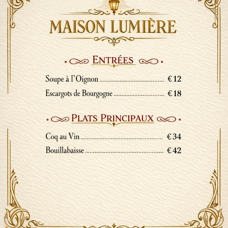 French bistro menu