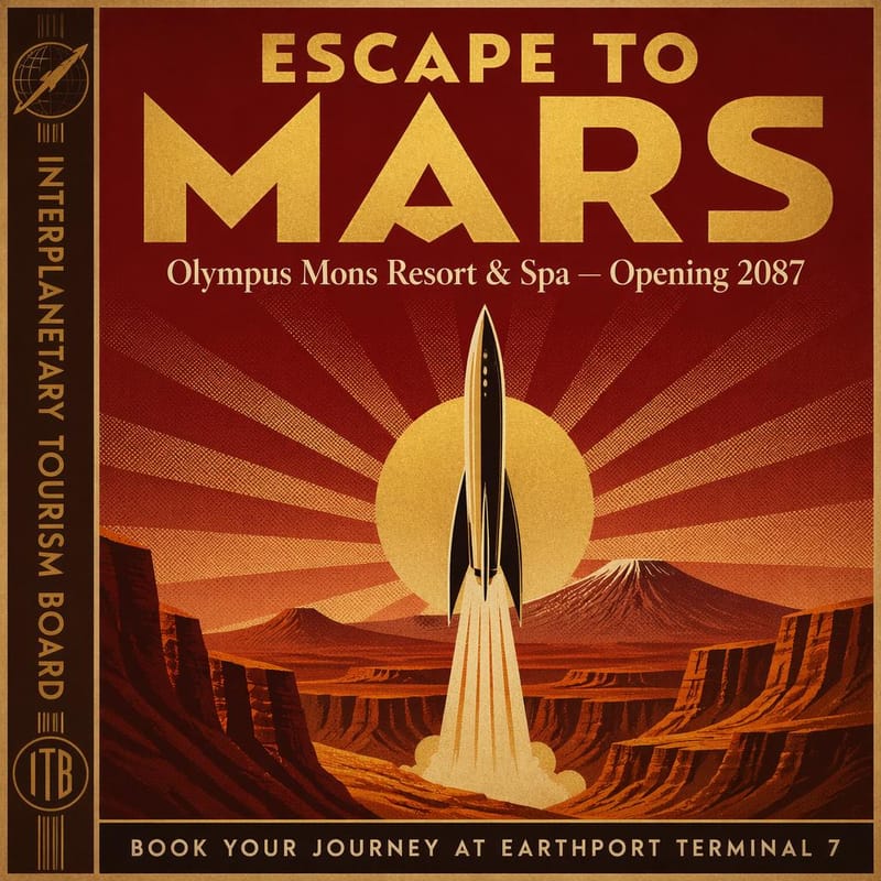 Art Deco Mars travel poster with typography