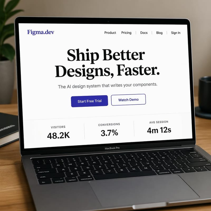 SaaS landing page mockup on a MacBook screen