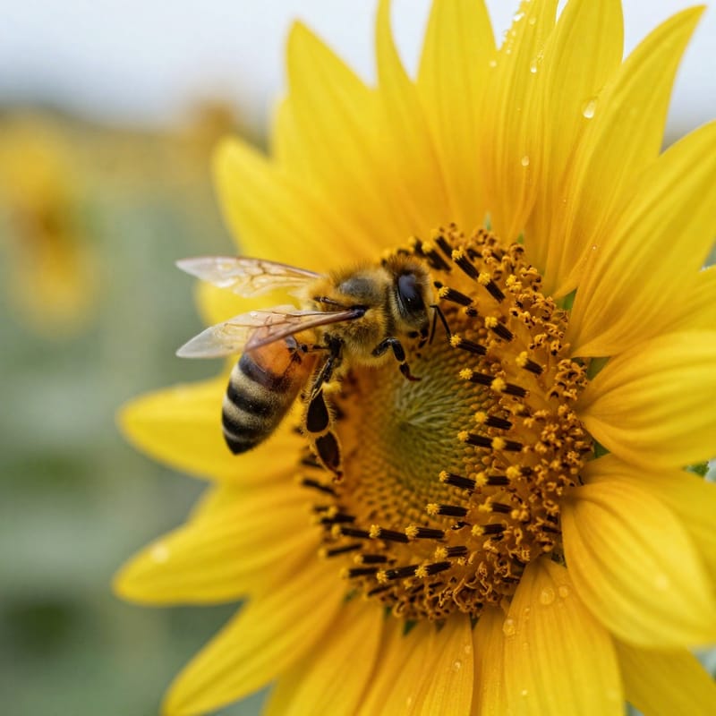 Bee on Sunflower Macro