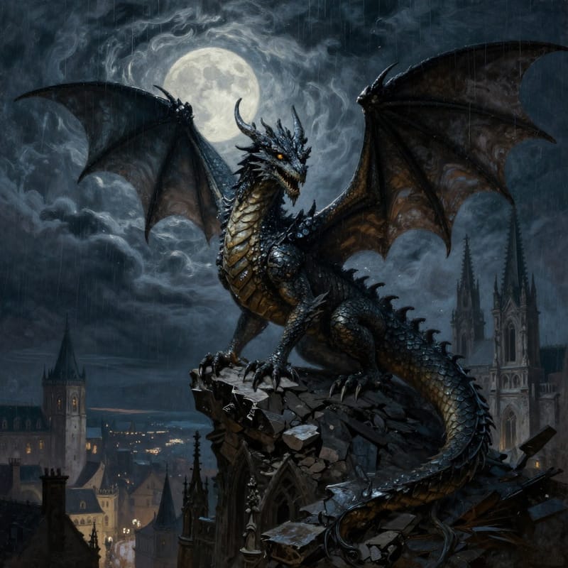 Dragon on Gothic Cathedral
