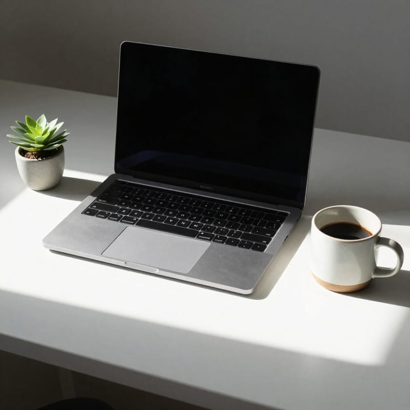 Minimalist desk setup with morning light