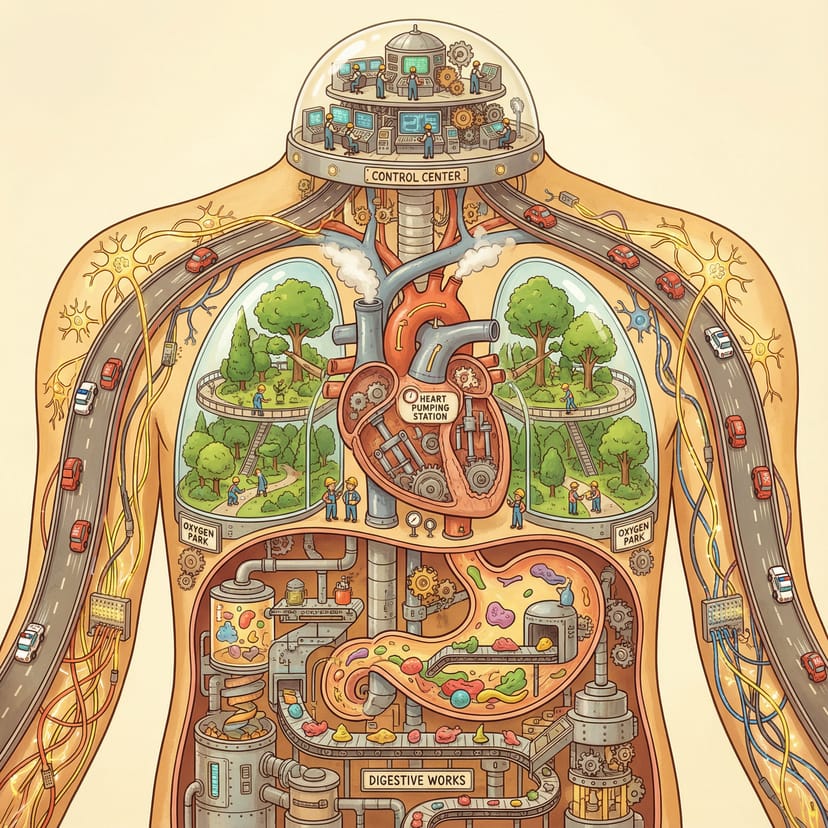 Nano Banana Pro human body as city diagram