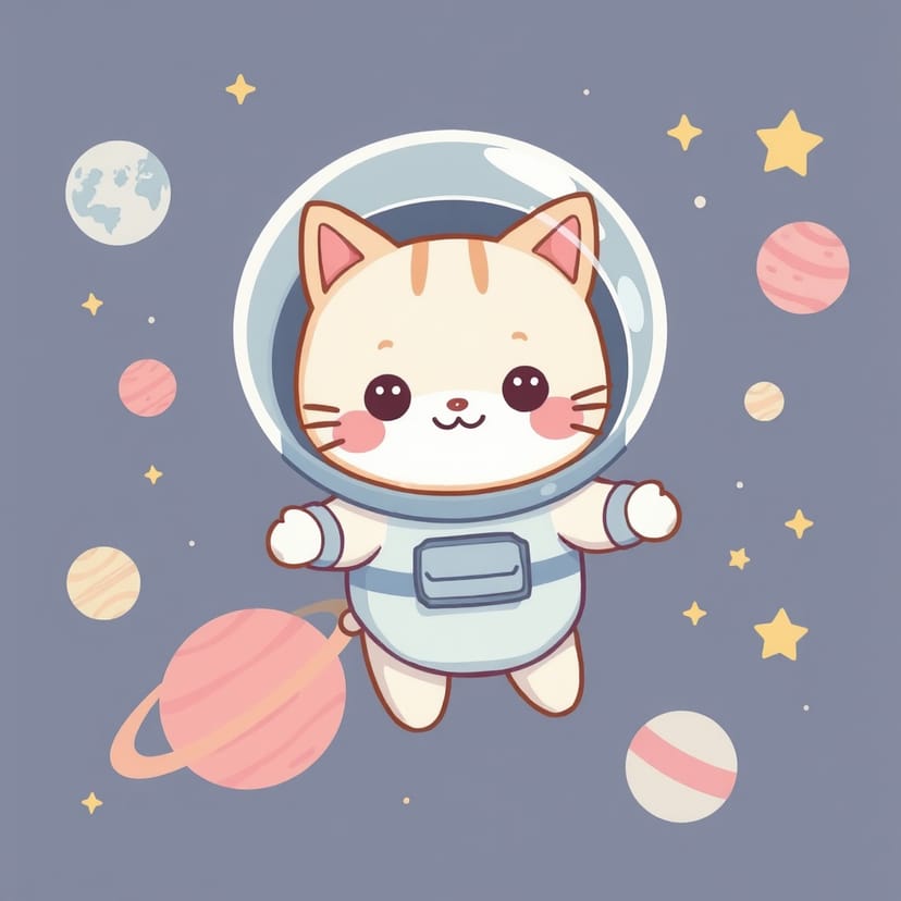 Kawaii cat astronaut in space
