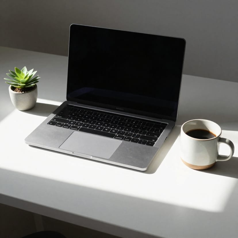 Minimalist desk setup with morning light