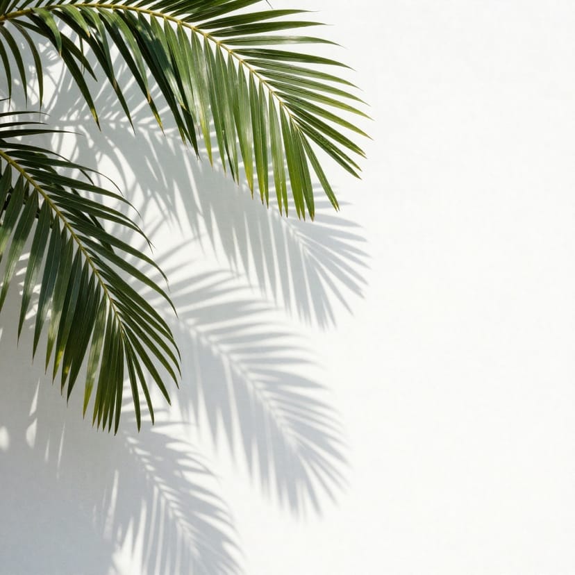Palm leaf shadows on white wall